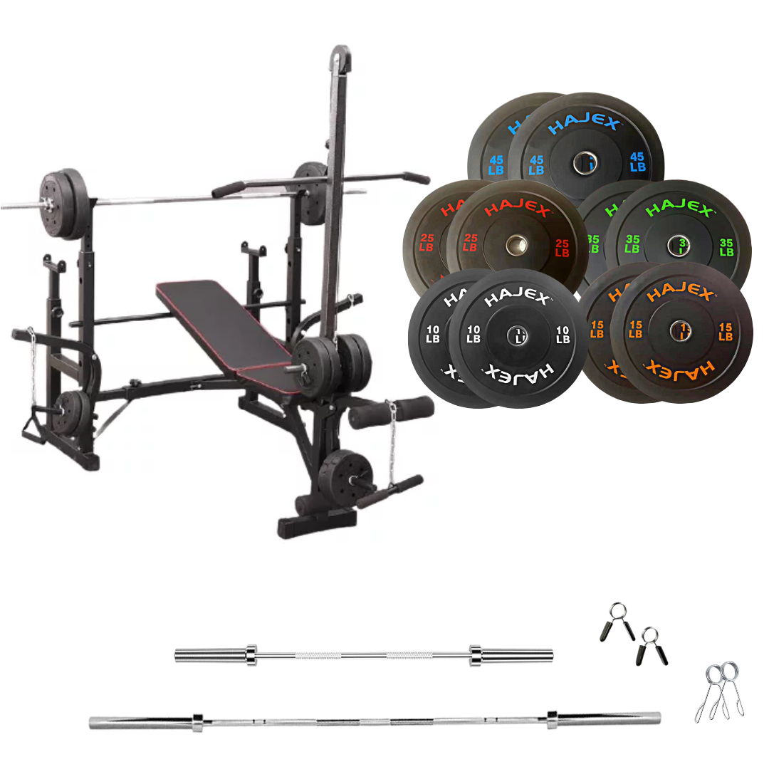 workout bench with weight plates 260 lb