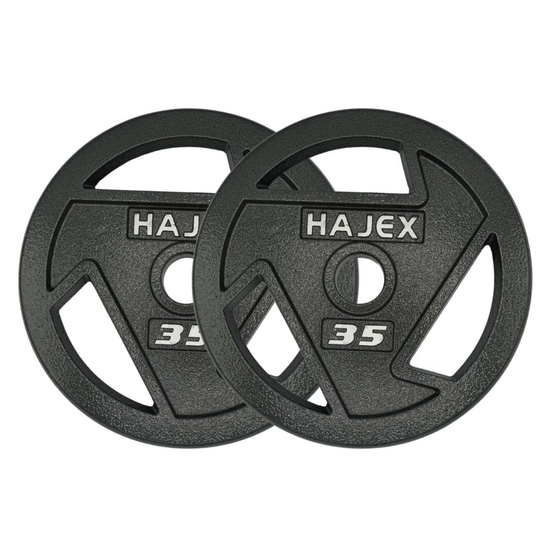 HAJEX Tri Grip Piles de plaques de poids en fonte avec barres 1" et 2"