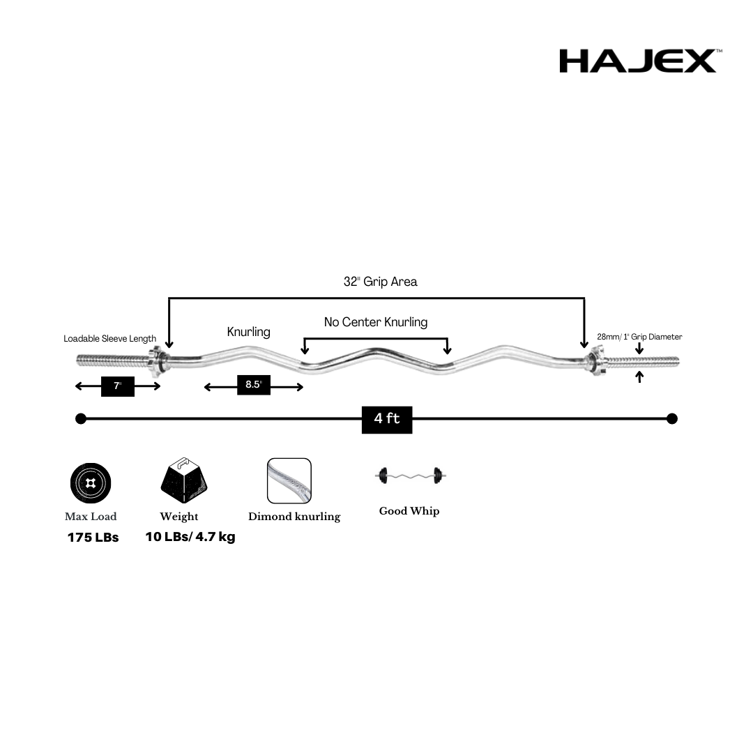 4ft curled barbell dimensions