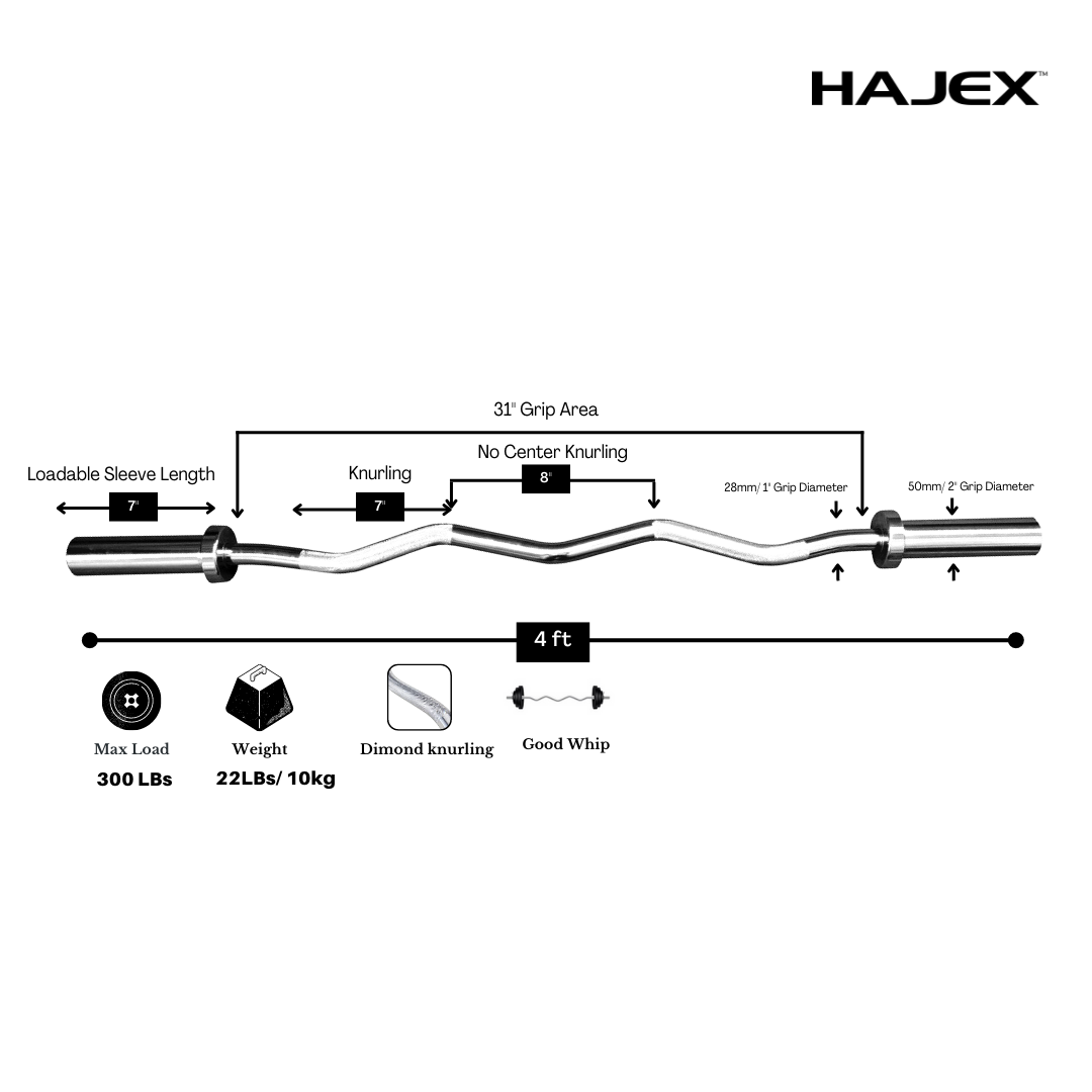 4ft curved olympic barbell knurling HAJEX