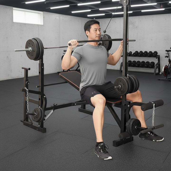 Banc d'entraînement réglable avec poulie de traction latérale, banc Scott et support d'haltères ST6655 