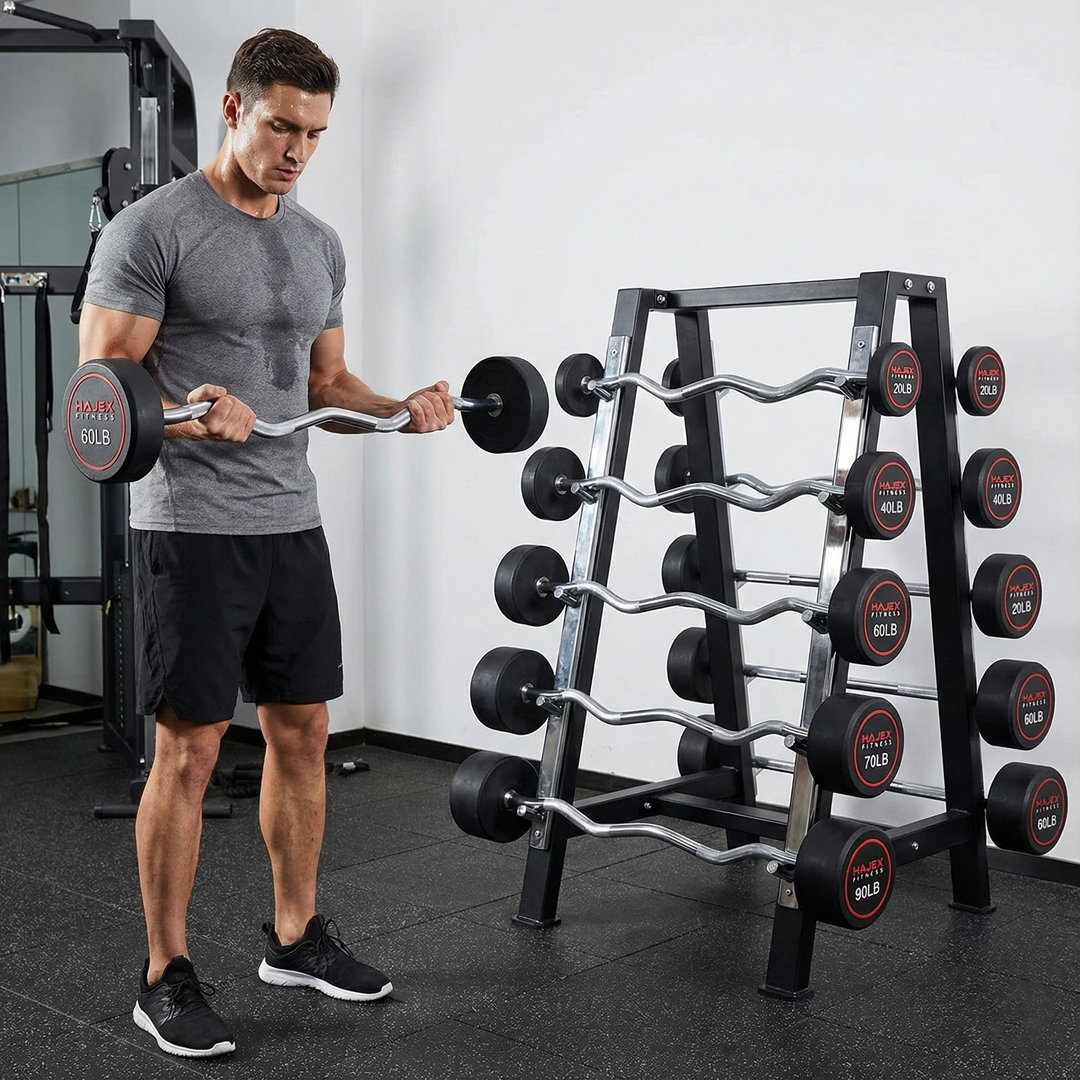 Straight and EZ Curl Fixed Weight Barbell Sets - 20 to 100 LB