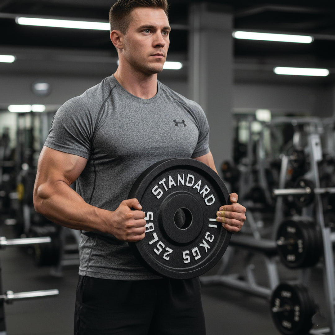 Plaques de poids en fonte – Standard et olympique en LB et KG