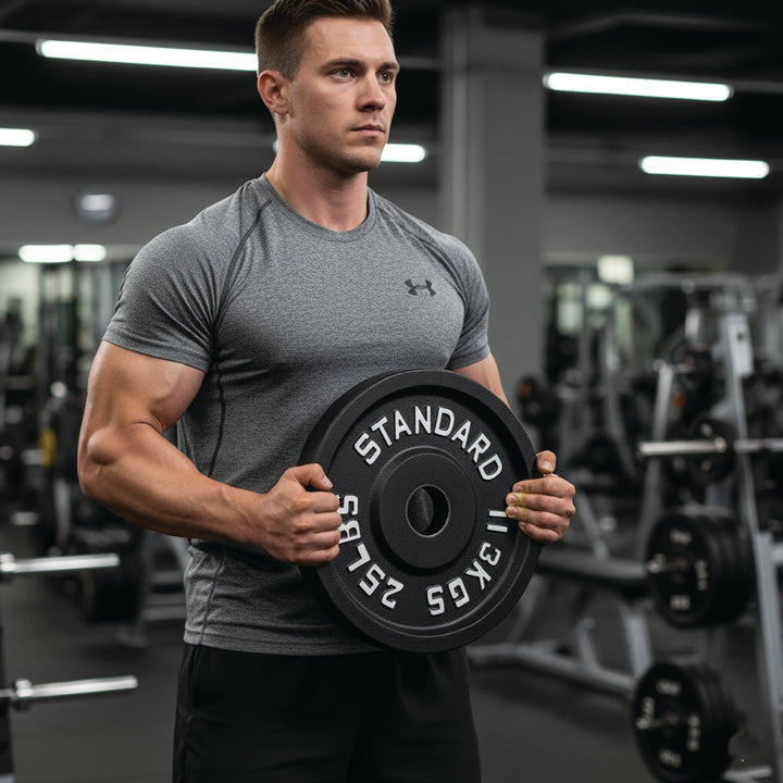 Plaques de poids en fonte – Standard et olympique en LB et KG