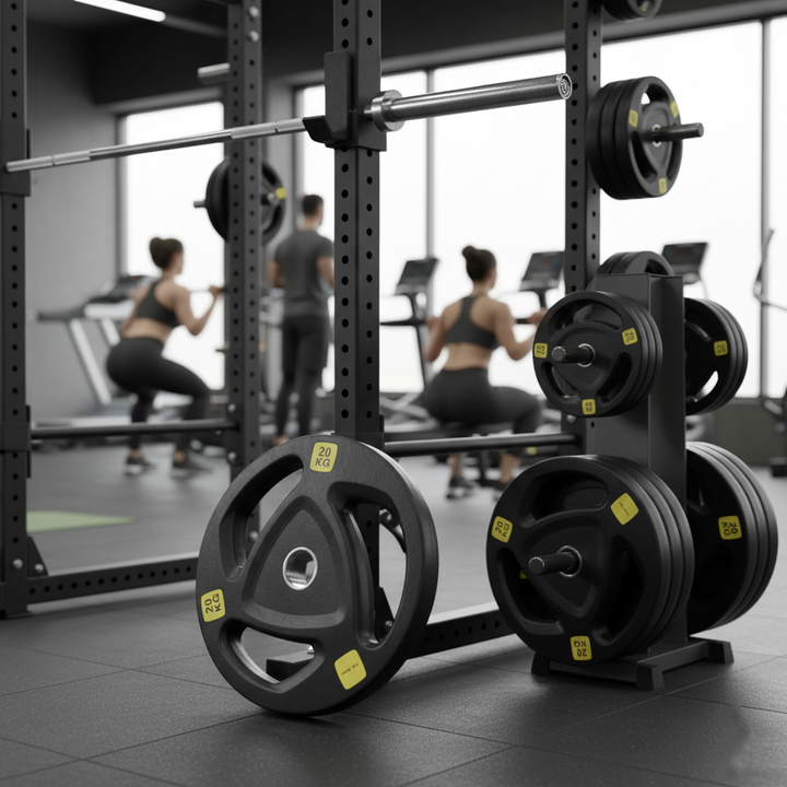 Plaques de poids en caoutchouc HAJEX Olympic Bumper Grip en LB et KG 