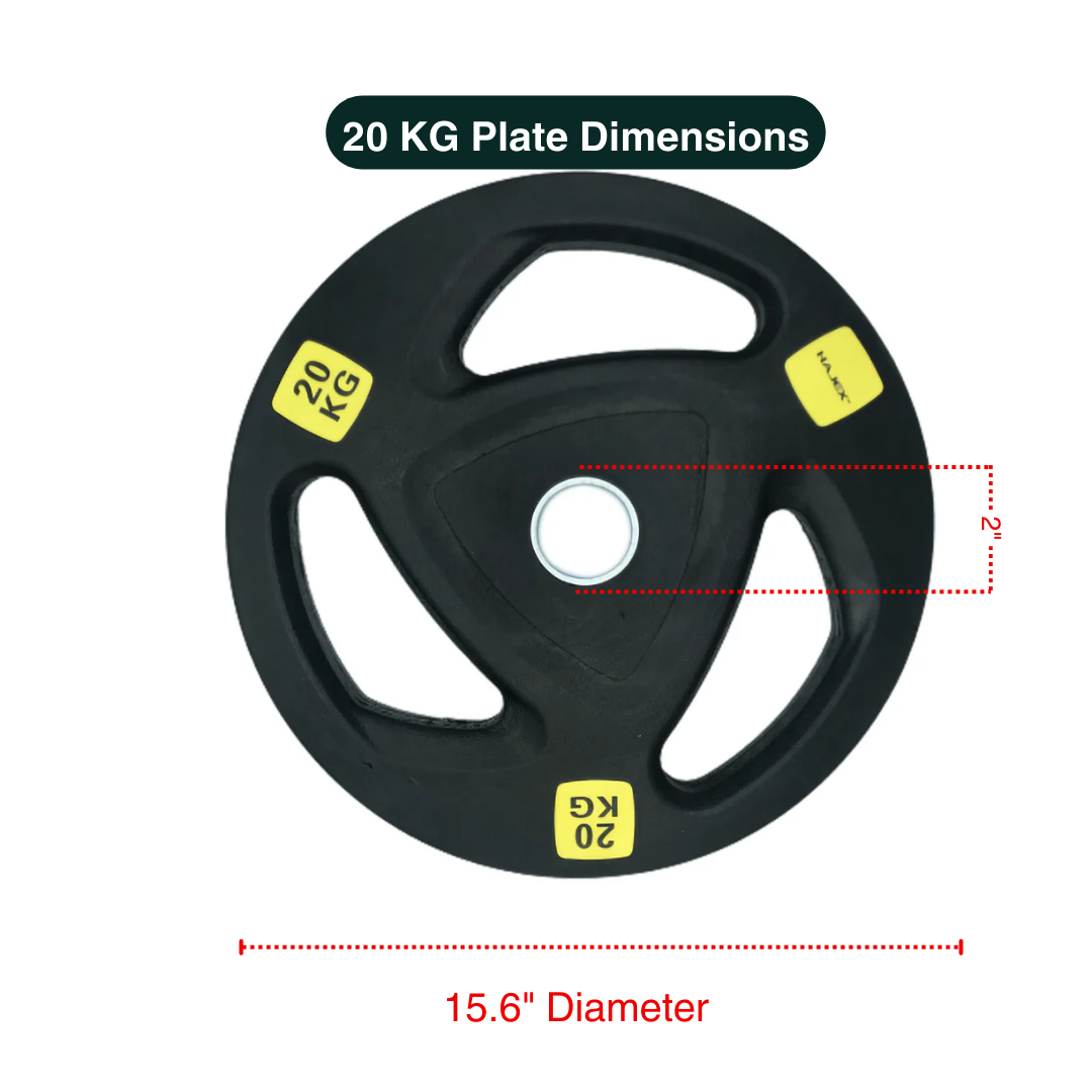 Plaques de poids en caoutchouc HAJEX Olympic Bumper Grip en LB et KG 