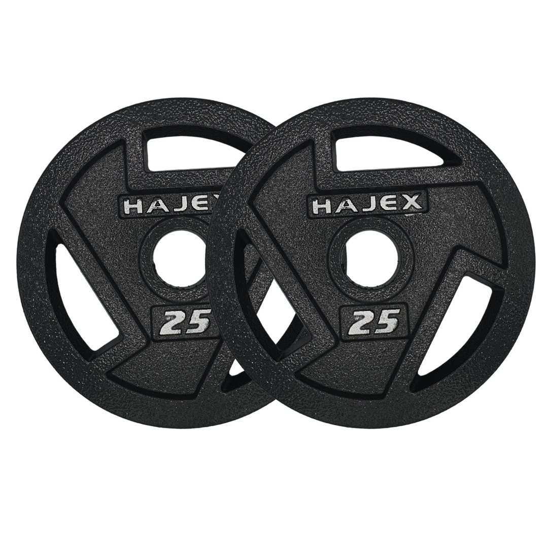 HAJEX Tri Grip Piles de plaques de poids en fonte avec barres 1" et 2"