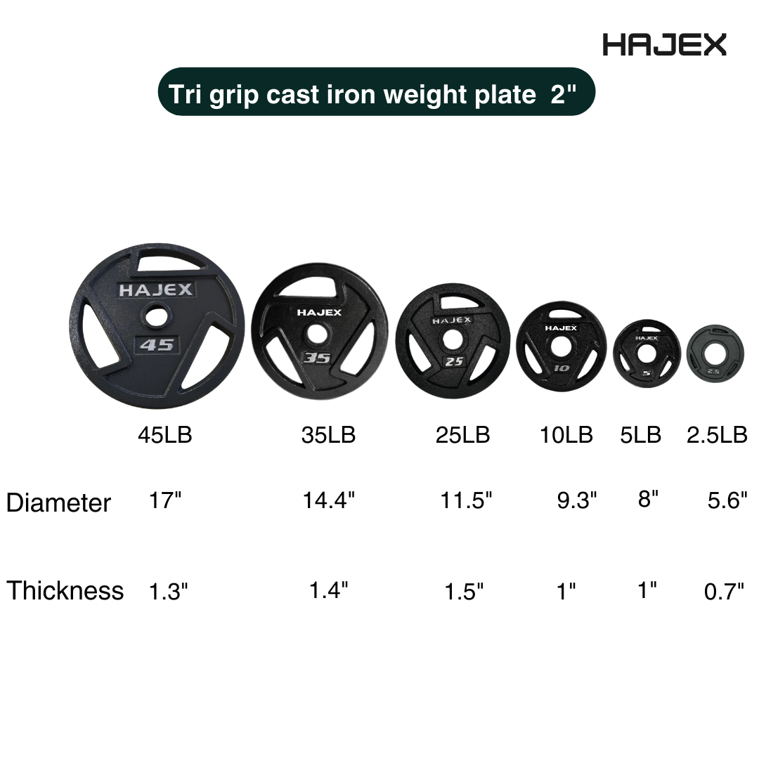 HAJEX Tri Grip Cast Iron Weight Plate Stacks with Bars 1"& 2"