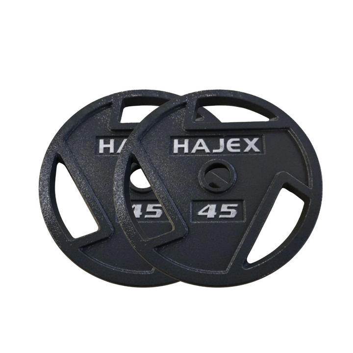 HAJEX Tri Grip Piles de plaques de poids en fonte avec barres 1" et 2"