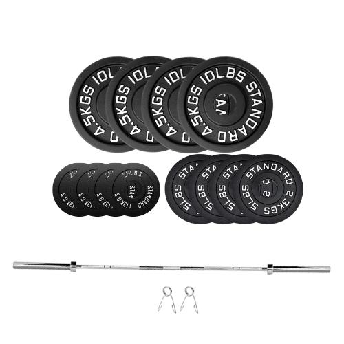 weight plates set 70lbs 1.8m bar